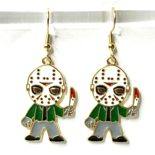 Amy Foxy Style Handmade Earrings - Horror Character Charms with Golden Hooks: Hockey Mask