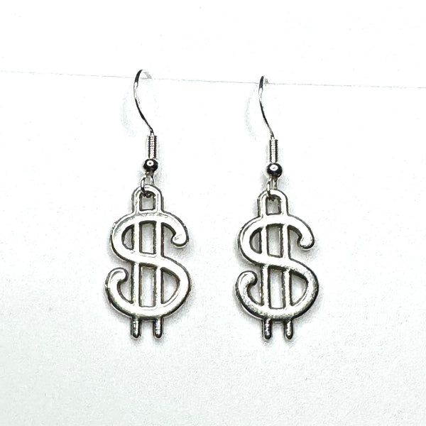 Amy Foxy Style Handmade Earrings - Money Charms: Shiny Dollar Signs