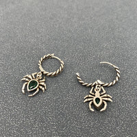 Mio Queena - Gothic Green CZ Spider Chain Huggie Earrings