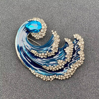 Mio Queena - Rhinestone Enamel Blue Wave Brooch