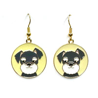 Amy Foxy Style Handmade Earrings - Happy Dog Puppy Charms with Golden Hooks: Schnauzer