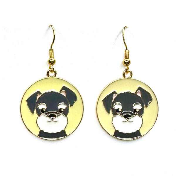Amy Foxy Style Handmade Earrings - Happy Dog Puppy Charms with Golden Hooks: Schnauzer