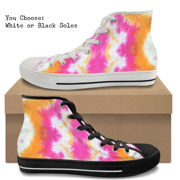 Pink & Orange Tie Dye Kitty Kicks™️ CANVAS HIGH TOP SHOES **REQUEST A PREORDER INVOICE** ($5 deposit will be applied to your full invoice)
