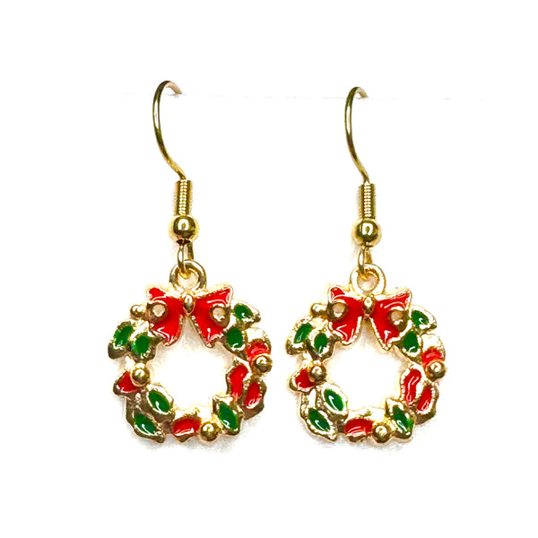 Amy Foxy Style Handmade Earrings - Holiday Charms with Golden Hooks: Lush Wreaths