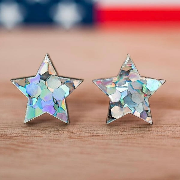 Stellar Gifts Chunky Fairy Dust Glitter Star Acrylic Stud Earrings