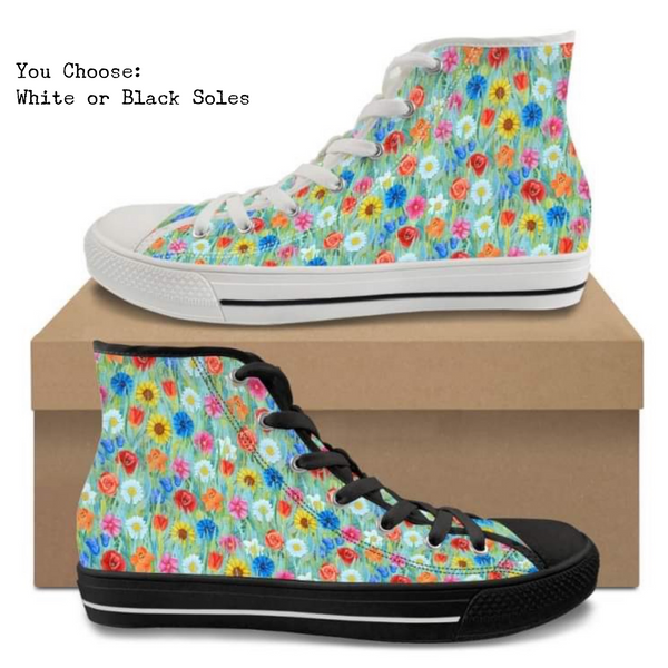 Oil Painted Flowers Kitty Kicks™️ CANVAS HIGH TOP SHOES **REQUEST A PREORDER INVOICE** ($5 deposit will be applied to your full invoice)