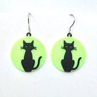 Amy Foxy Style Handmade Earrings - Glow-in-the-Dark Black Cat Acrylic Charmss