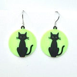 Amy Foxy Style Handmade Earrings - Glow-in-the-Dark Black Cat Acrylic Charmss