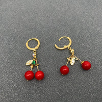 Mio Queena - Red Cherry 18K Gold-Plated Huggie Earrings