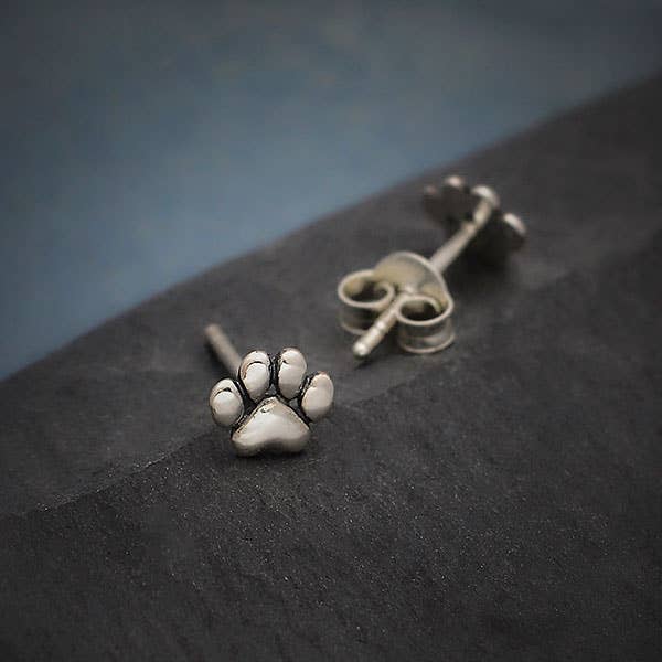 Nina Designs - Tiny Sterling Silver Puffed Paw Post Earrings