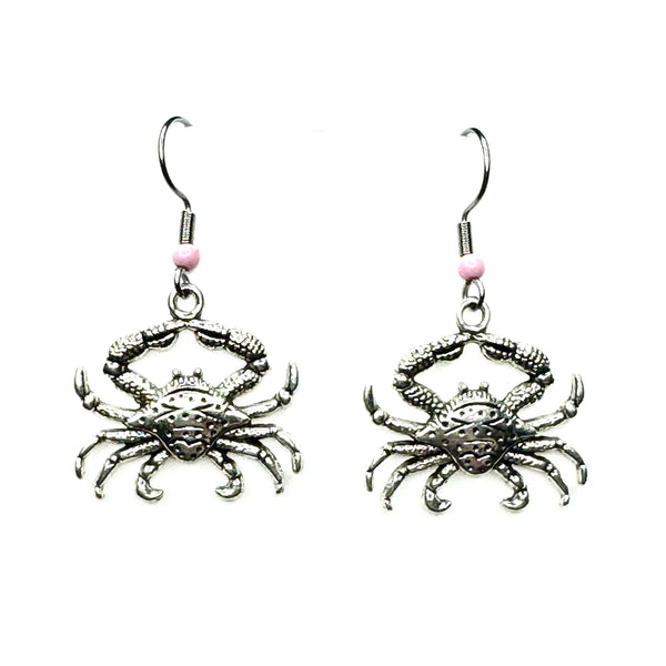 Amy Foxy Style Handmade Earrings - Crab Silver Charms