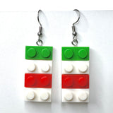Amy Foxy Style Handmade Earrings - Toy Brick Building Block Charms: Green, White and Red