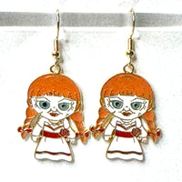Amy Foxy Style Handmade Earrings - Horror Character Charms with Golden Hooks: Creepy Girl Doll