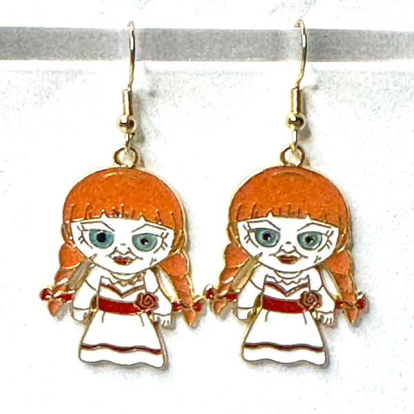 Amy Foxy Style Handmade Earrings - Horror Character Charms with Golden Hooks: Creepy Girl Doll