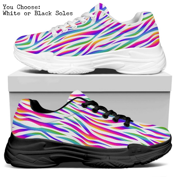 Colorful Zebra Kitty Kicks™️ MODERN WALKING SHOES **REQUEST A PREORDER INVOICE** ($5 deposit will be applied to your full invoice)