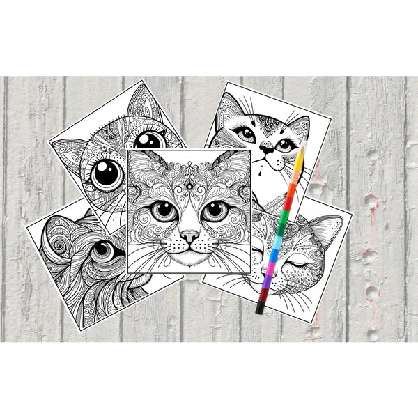 Mystical Monkey Toes - Beautiful Cat Face Coloring Sheets With Stackable Crayon