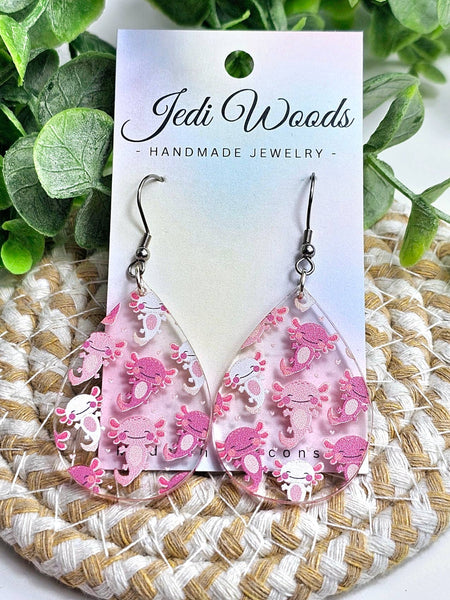 Jedi Woods - Pink Axolotl Teardrop Earrings