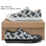 Black Floral Kitties Kitty Kicks™️ CANVAS LOW TOP SHOES **REQUEST A PREORDER INVOICE** ($5 deposit will be applied to your full invoice)