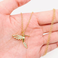 Mio Queena - Cubic Zirconia Gold-Plated Hummingbird Necklace