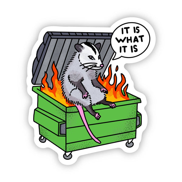 Big Moods - "It Is What It Is" Possum Dumpster Fire Sticker