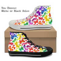 Rainbow Butterflies Kitty Kicks™️ CANVAS HIGH TOP SHOES **REQUEST A PREORDER INVOICE** ($5 deposit will be applied to your full invoice)