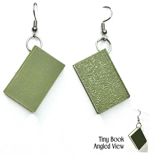 Amy Foxy Style Handmade Earrings - 3D Book Charms: Olive Green