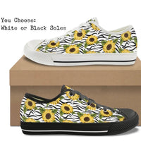 Zebra Sunflower CANVAS LOW TOP SHOES **REQUEST A PREORDER INVOICE**