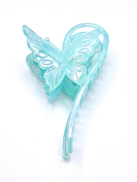 Love and Repeat Curved Butterfly Hair Claw Clip - Iridescent Green