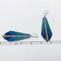 Mio Queena - Feather Shape Rhinestone Tassel Dangle Earrings