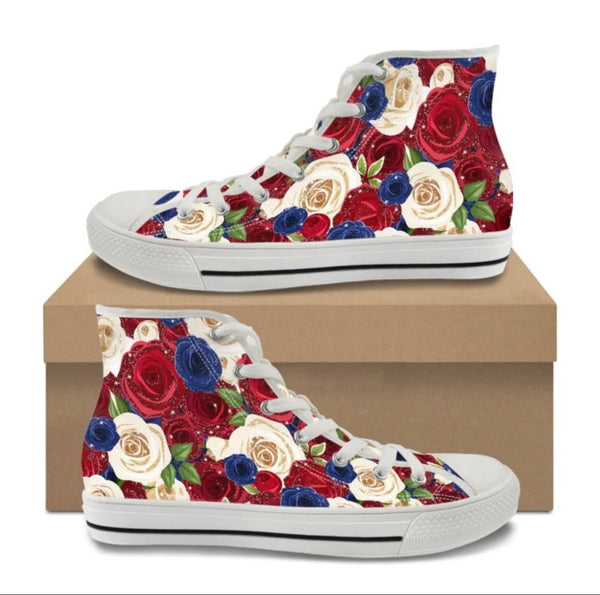 Patriotic Roses CANVAS HIGH TOP SHOES **REQUEST A PREORDER INVOICE**