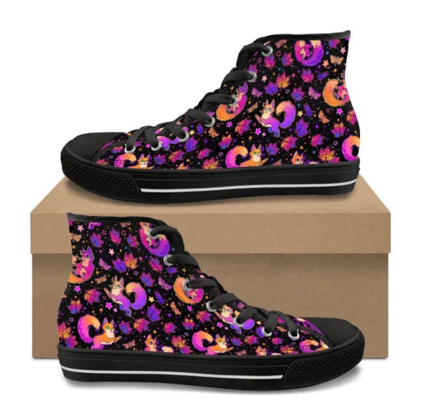 Fall Fox Kitties CANVAS HIGH TOP SHOES **REQUEST A PREORDER INVOICE**