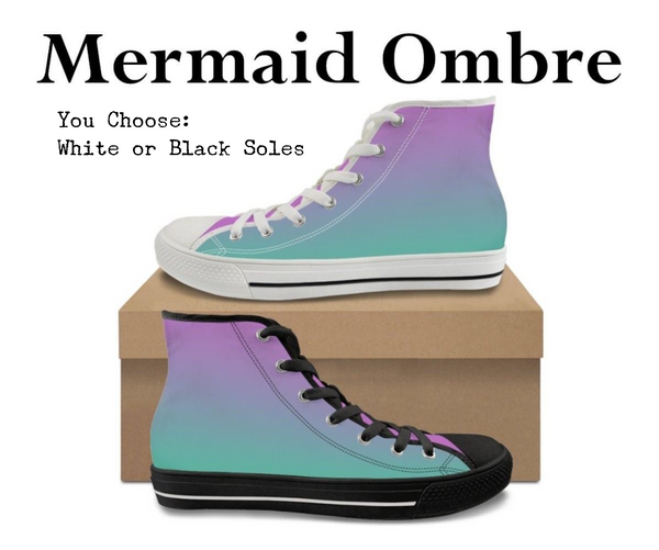 Ombre Mermaid Kitty Kicks™️ CANVAS HIGH TOP SHOES **REQUEST A PREORDER INVOICE** ($5 deposit will be applied to your full invoice)