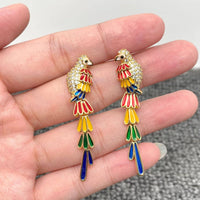 Mio Queena - Rhinestone Rainbow Enamel Bird Post Earrings