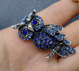 Mio Queena - Rhinestone Owl Brooch: Blue