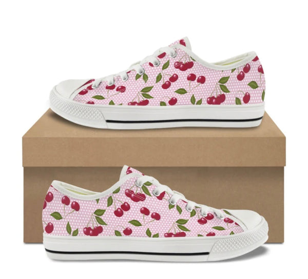 Polka Dot Cherries Kitty Kicks™️ CANVAS LOW TOP SHOES **REQUEST A PREORDER INVOICE** ($5 deposit will be applied to your full invoice)