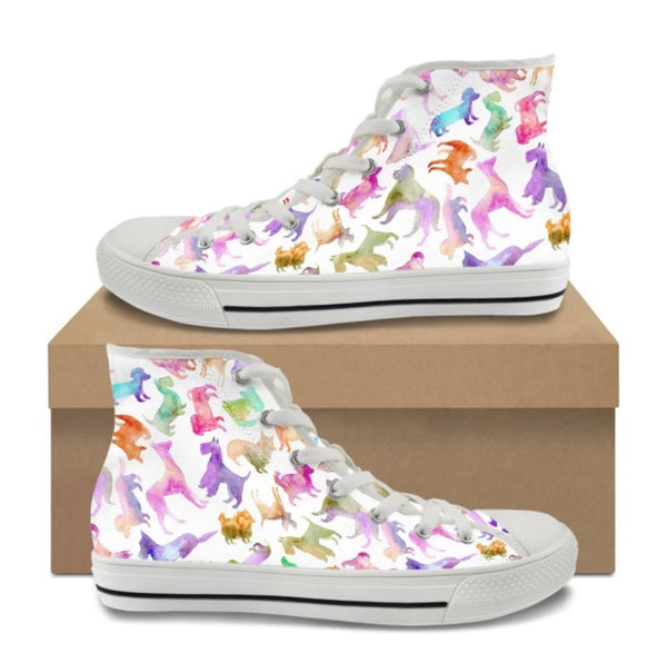 Watercolor Pups Kitty Kicks™️ CANVAS HIGH TOP SHOES **REQUEST A PREORDER INVOICE** ($5 deposit will be applied to your full invoice)