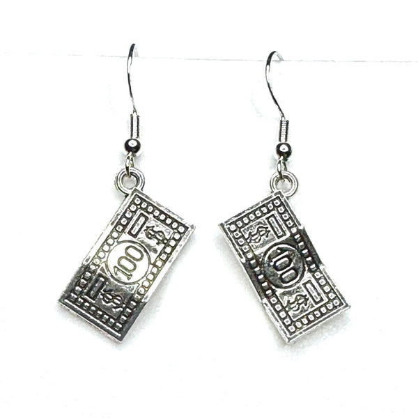 Amy Foxy Style Handmade Earrings - Money Charms: 100 Dollar Bills