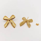 Mio Queena - 18k Gold-Plated Stainless Steel Striped Bow Earrings