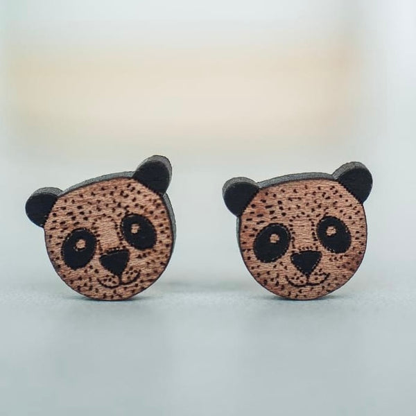 Stellar Gifts Panda Bear Wood Stud Earrings