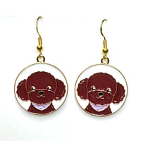 Amy Foxy Style Handmade Earrings - Happy Dog Puppy Charms with Golden Hooks: Poodle