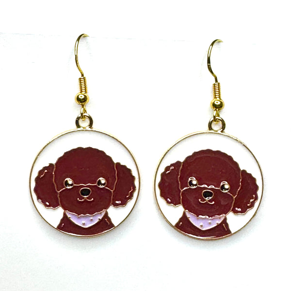 Amy Foxy Style Handmade Earrings - Happy Dog Puppy Charms with Golden Hooks: Poodle