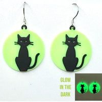 Amy Foxy Style Handmade Earrings - Glow-in-the-Dark Black Cat Acrylic Charmss