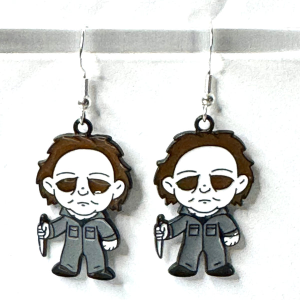 Amy Foxy Style Handmade Earrings - Horror Character Charms with Silver Hooks: Masked Man