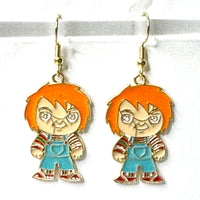 Amy Foxy Style Handmade Earrings - Horror Character Charms with Golden Hooks: Creepy Boy Doll