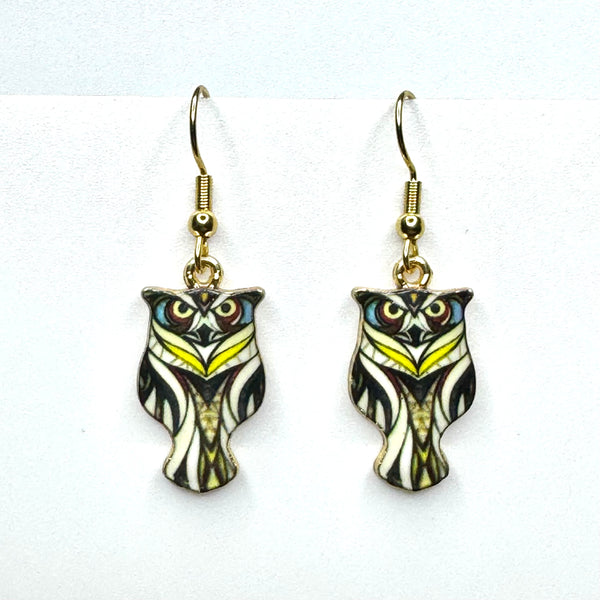 Amy Foxy Style Handmade Earrings - Colorful Owl Charms with Golden Hooks: #1