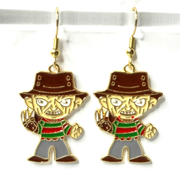 Amy Foxy Style Handmade Earrings - Horror Character Charms with Golden Hooks: Nightmare Slasher