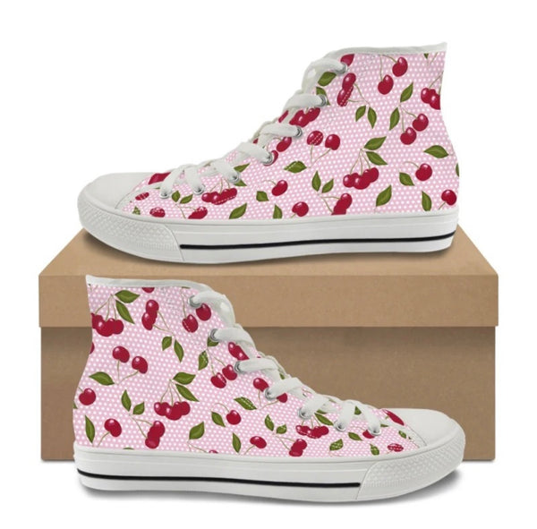 Polka Dot Cherries Kitty Kicks™️ CANVAS HIGH TOP SHOES **REQUEST A PREORDER INVOICE** ($5 deposit will be applied to your full invoice)