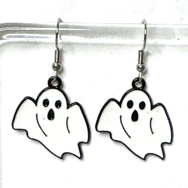 Amy Foxy Style Handmade Earrings - Black and White Ghost Charms