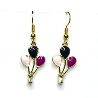 Amy Foxy Style Handmade Earrings - Balloons Charms with Golden Hooks: Pale Pink, Black, Plum Purple