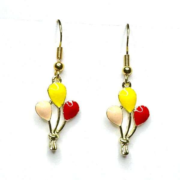 Amy Foxy Style Handmade Earrings - Balloons Charms with Golden Hooks:  Sand, Yellow, Red